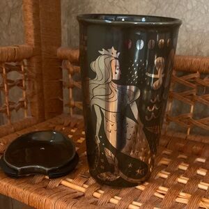 2017 Starbucks Brown and Silver Siren Mermaid Ceramic Traveler Tumbler Mug 12 oz